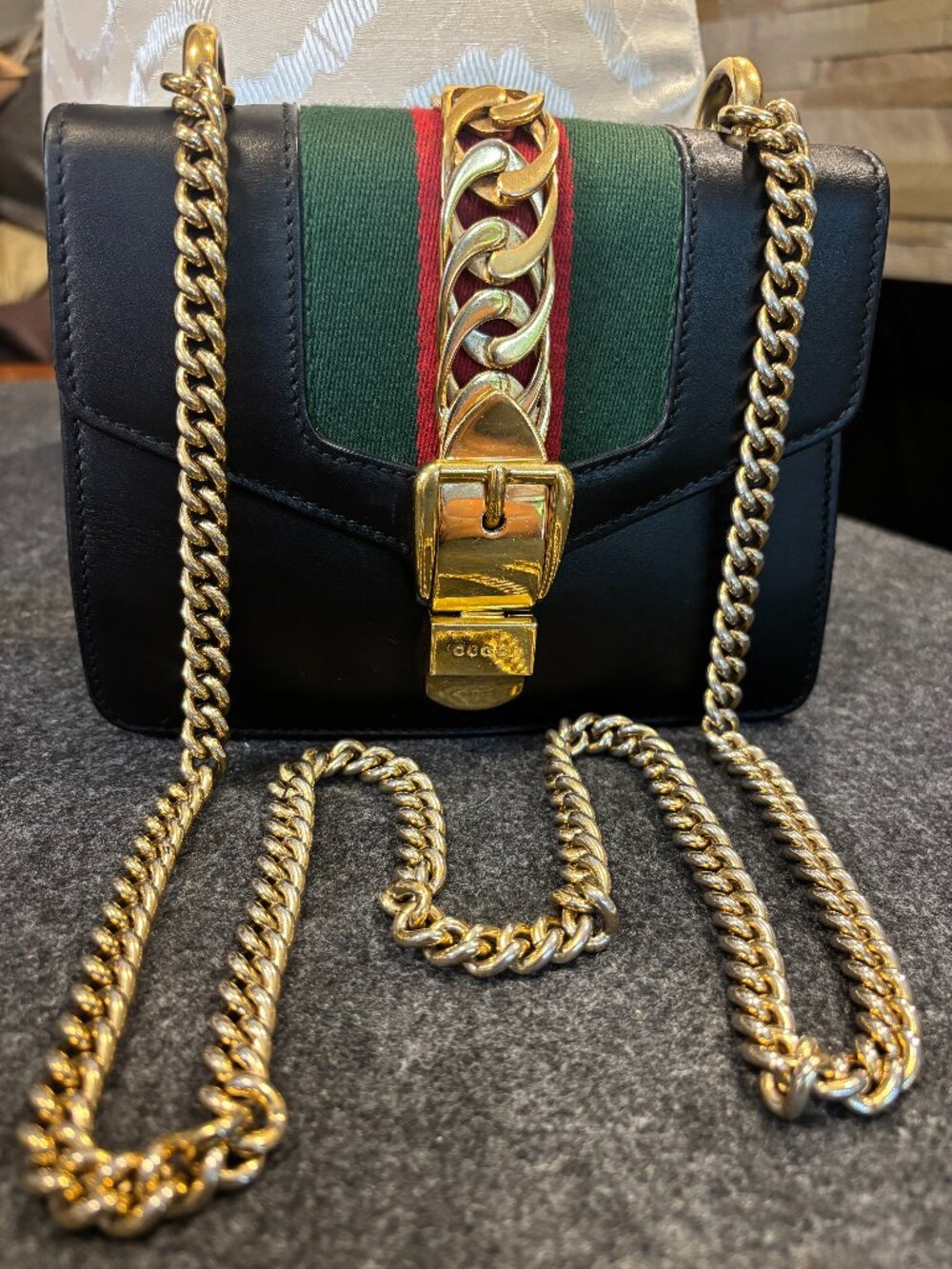 Authentic Gucci Sylvie Mini Chain Bag Black Leather Gold Hardware LegitApp 43166